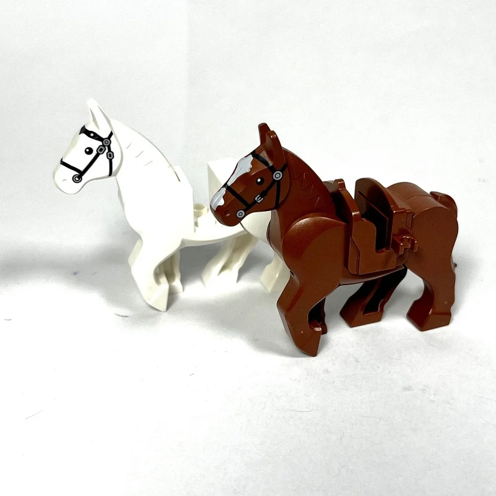 LEGO Animals Lot 2 Horses Movable Legs Reddish Brown White Bridle Castle Western